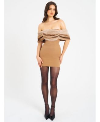  Nadira Off Shoulder Faux Fur Trim Mini Dress