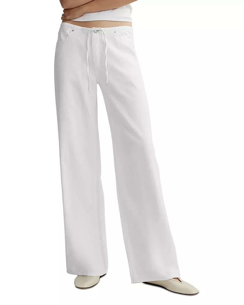 DL1961 Sienna Low Rise Tie Waist Wide Leg Jeans in White Aura