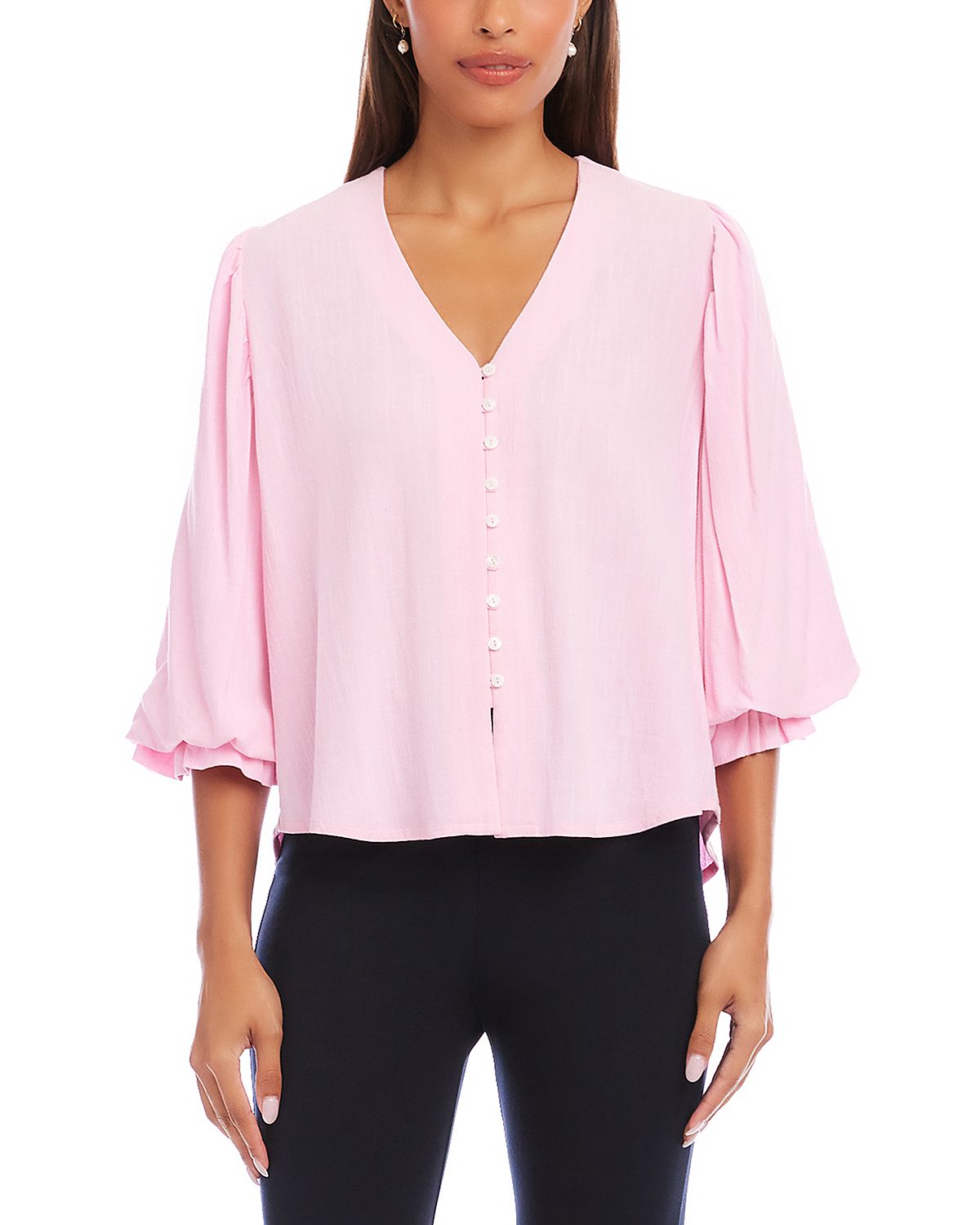 Karen Kane Layered Sleeve Shirred Blouse