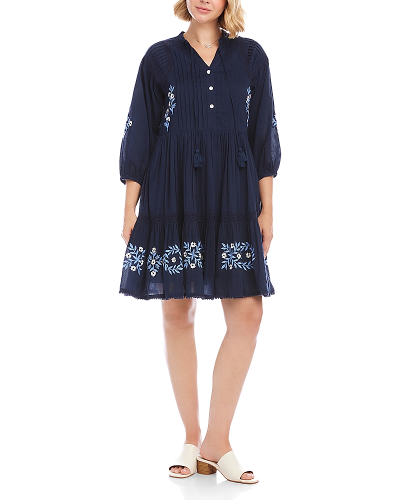 Karen Kane Blouson Sleeve Embroidered Lace Trim Tiered Dress