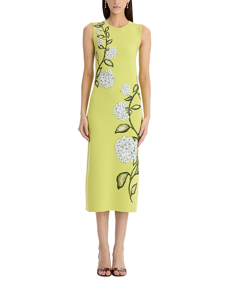 Oscar de la Renta Wool Embroidered Sleeveless Dress
