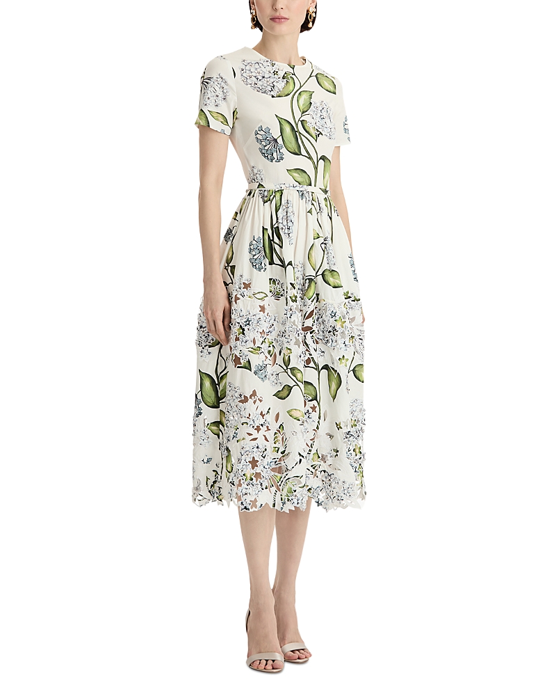 Oscar de la Renta Lasercut Short Sleeve Dress