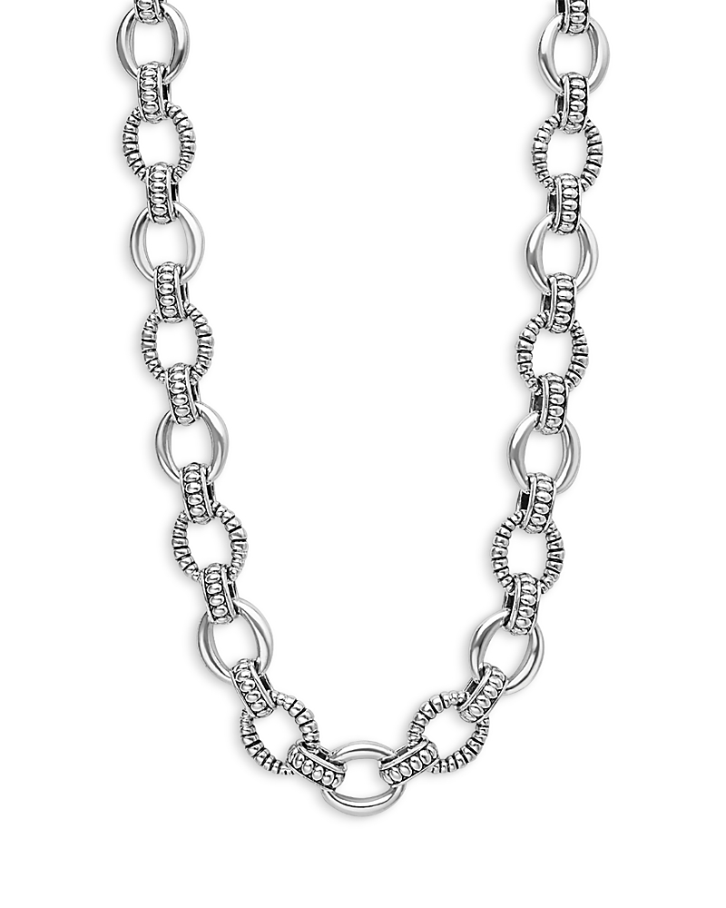 Lagos Sterling Silver Signature Caviar Oval Fluted Link Necklace, 18