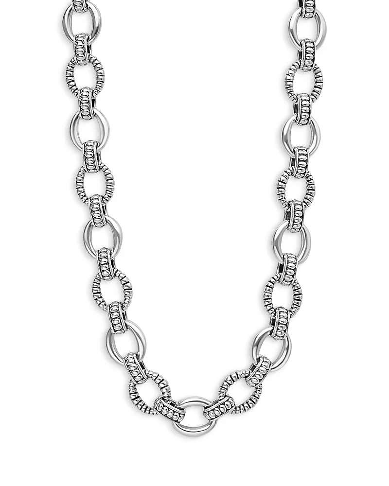 Lagos Sterling Silver Signature Caviar Oval Fluted Link Necklace, 18