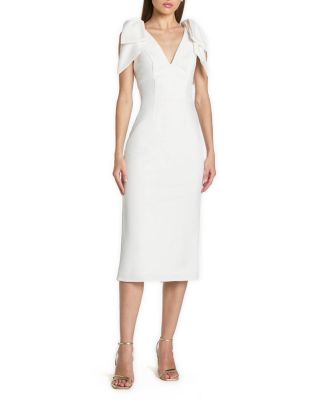  Bow Strap Crepe Fitted Midi Dress