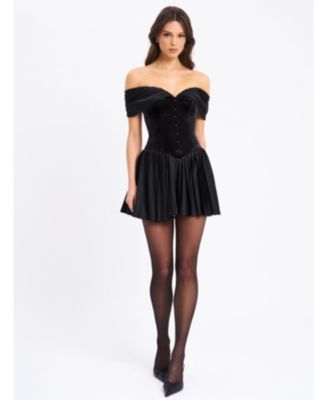  Echo Velvet Off Shoulder Pleated Mini Dress