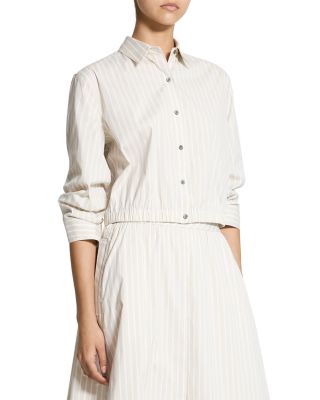 Fixed Sleeved Cropped Striped Shirt 