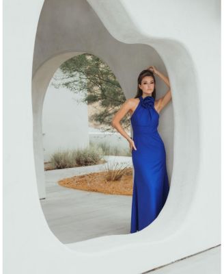 Flower Halter Neck Crepe Column Gown