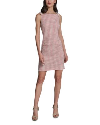 Flower Button Sleeveless Knit Tweed Dress