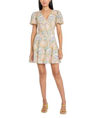 Puff Sleeve V Neck Mini Dress