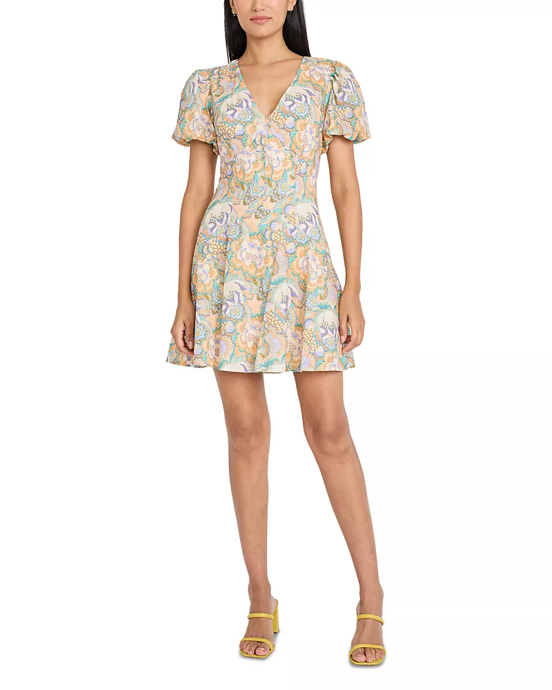 Donna Morgan Puff Sleeve V Neck Mini Dress