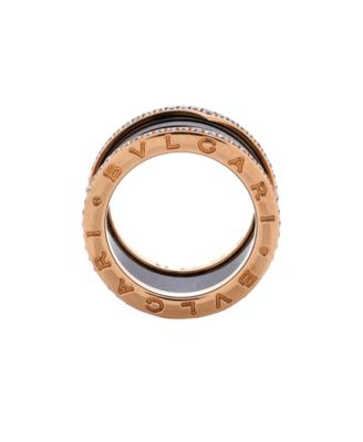  B.Zero1 Three Band Ring 18K Rose Gold and Ceramic with Diamonds