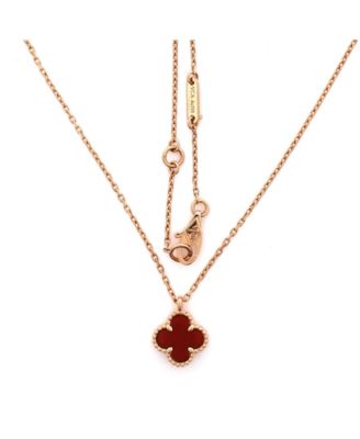  Sweet Alhambra Pendant Necklace 18K Rose Gold and Carnelian, 16.25"