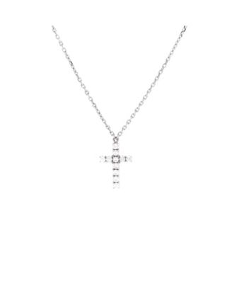  Cross Pendant Necklace 18K White Gold with Diamonds, 16.25"