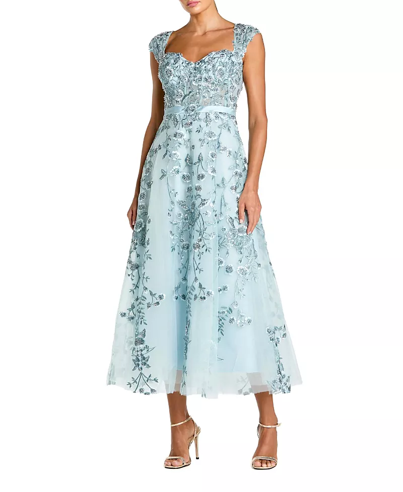 Mac Duggal Floral Embroidered Sweetheart Neckline Dress