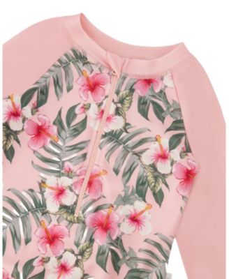 Girls' One-Piece Long Sleeve Hibiscus Rashguard - Big Kid