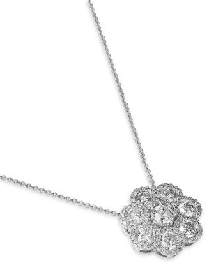 Diamond Cluster Flower Pendant Necklace in 14K White Gold, 2.0 tcw