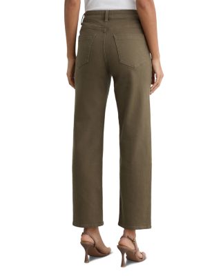 Selin Mid Rise Straight Ankle Jeans in Khaki Green