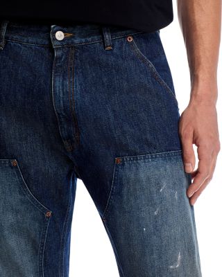 Rip Panel Regular Straight Fit Jeans in Blue