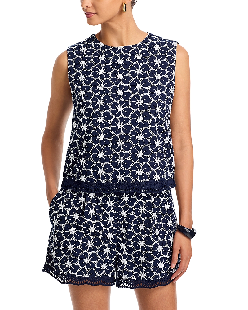 Aqua Floral Print Sleeveless Top - Exclusive
