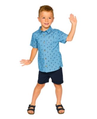 Boys' Short Sleeve Palm Print Chambray Shirt - Baby