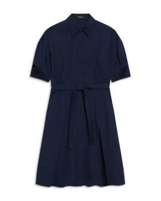 Round Sleeve Belted Shirt Dress