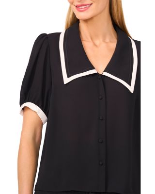 Puff Sleeve Point Collar Top