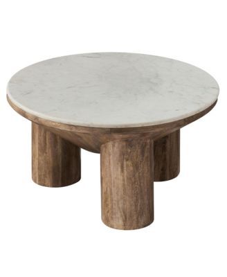  Ellison 33" Round Wood Coffee Table with Marble Top