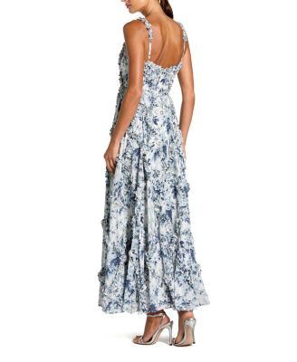 Ruffle Floral Sweetheart Neck Gown