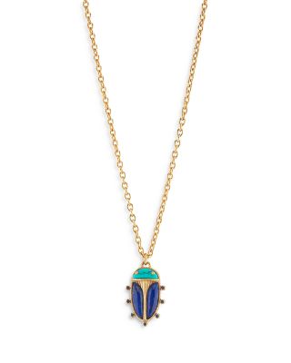 Turquoise & Lapis Lazuli Scarab Pendant Necklace, 16-18"