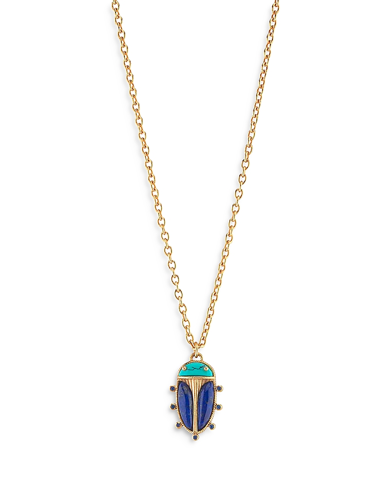 Capucine De Wulf Turquoise & Lapis Lazuli Scarab Pendant Necklace, 16