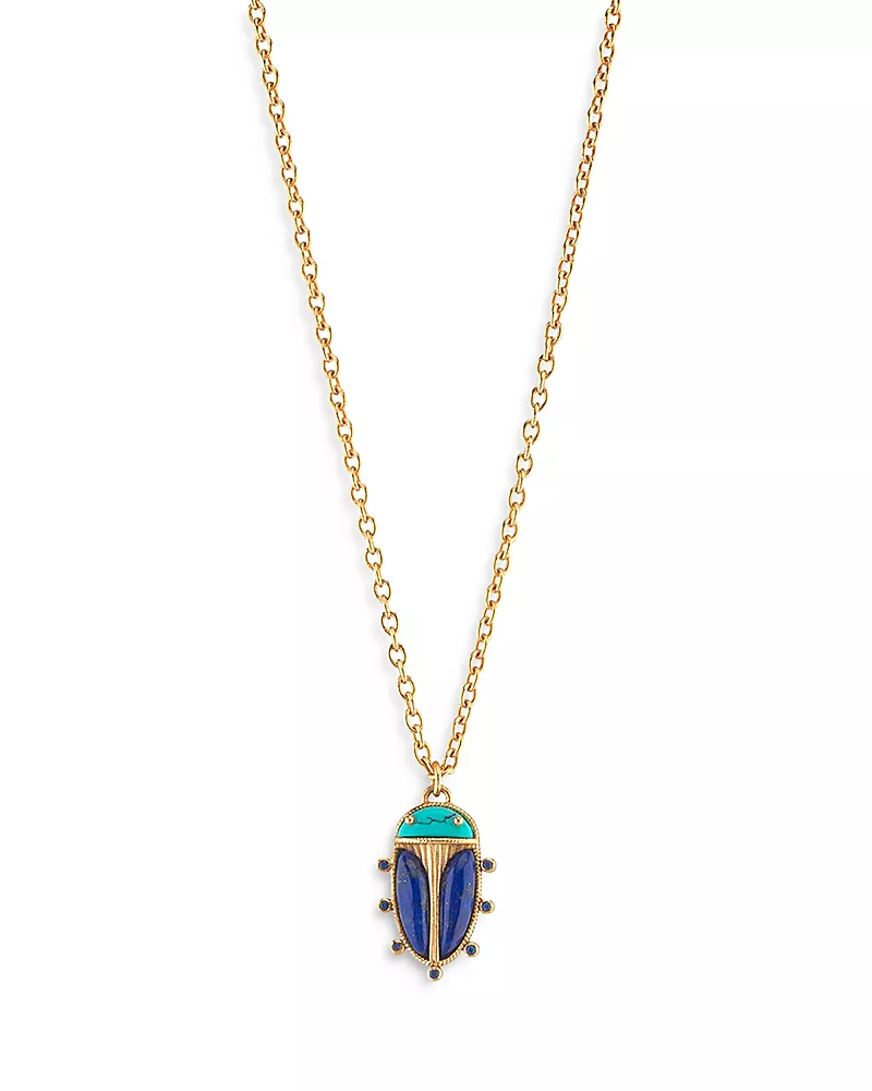 Capucine De Wulf Turquoise & Lapis Lazuli Scarab Pendant Necklace, 16