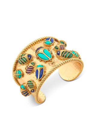 Multi Gemstone Scarab Family Reunion Cuff Bracelet