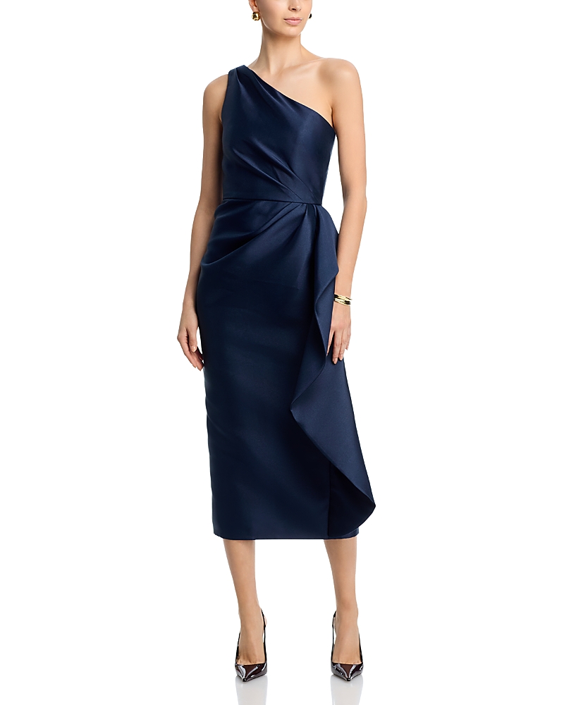 Amsale Mikado One Shoulder Cascade Gown