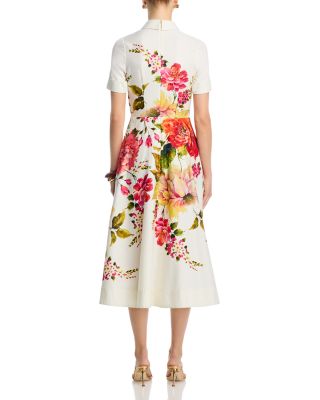 Bold Floral Print Shirt Midi Dress