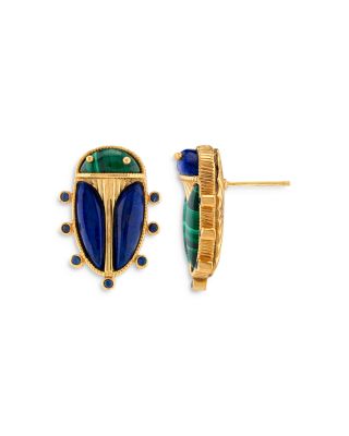 Multi Gemstone Scarab Mismatch Stud Earrings 