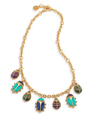 Multi Gemstone Scarab Family Charm Necklace, 16-18"