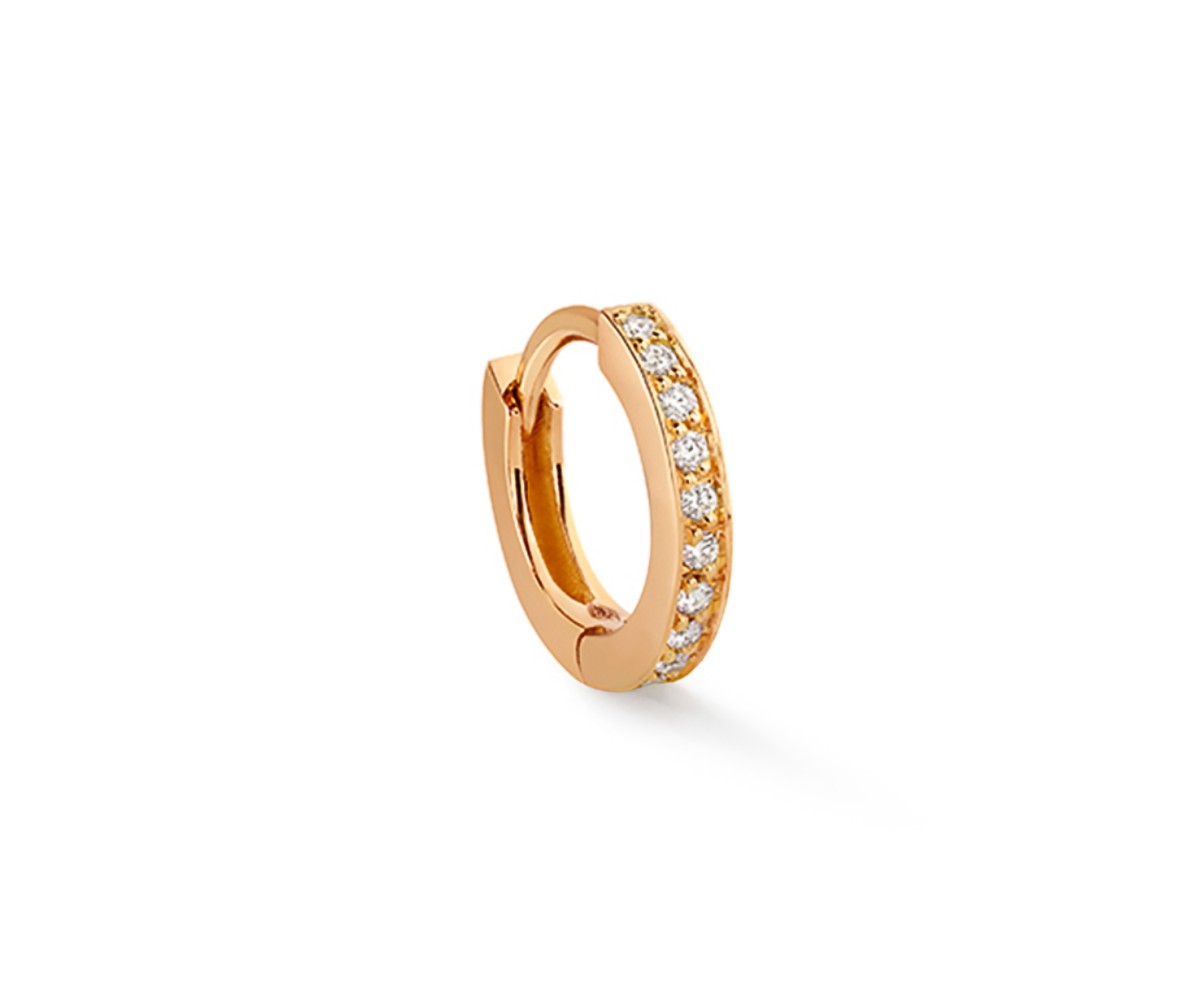 18K Rose Gold Berbere Diamond Mini Huggie Single Hoop Earring
