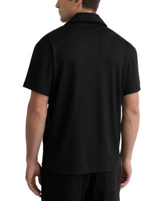 Short Sleeve Stripe Jacquard Cuban Collar Shirt