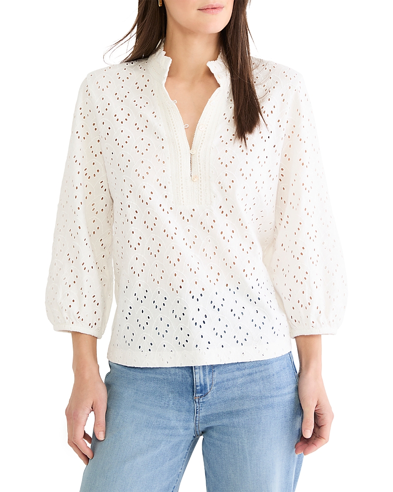 Nic+Zoe Knit Eyelet Ruffle Neck Top
