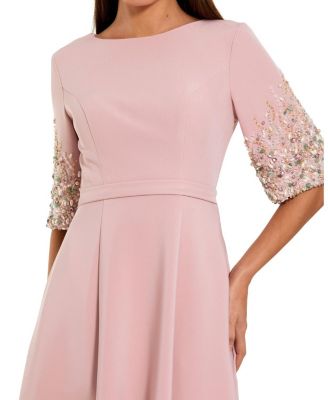  3/4 Sleeve Crepe Gown With Sleeve Embellishments