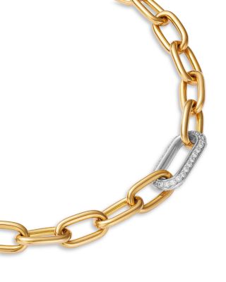 18K White & Yellow Gold Bold Gold Diamond Paperclip Link Chain Bracelet