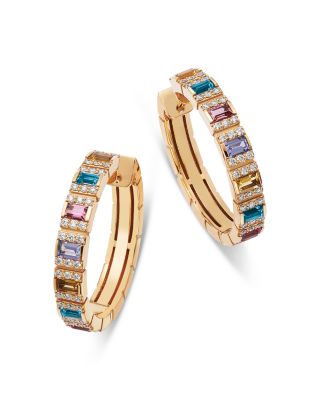 18K Rose Gold Obelisco Multi Gemstone & Diamond Hoop Earrings