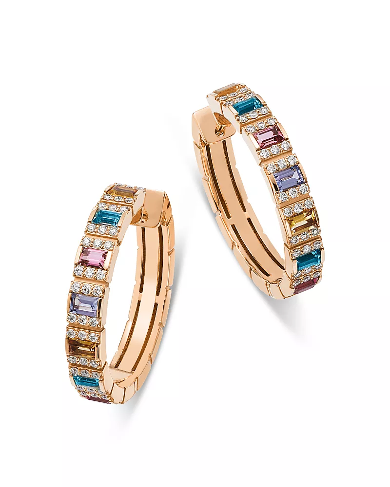 Roberto Coin 18K Rose Gold Obelisco Multi Gemstone & Diamond Hoop Earrings