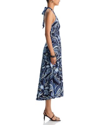 Pineapple Palm Poplin Halter Midi Dress - Exclusive