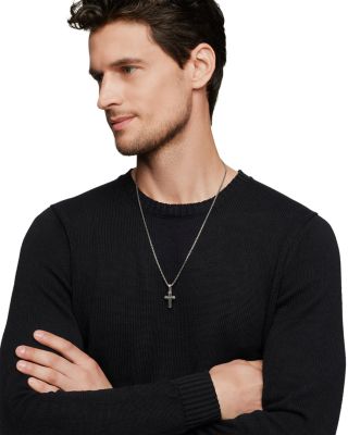 Men's Deco Cross Pendant in Sterling Silver, 27mm