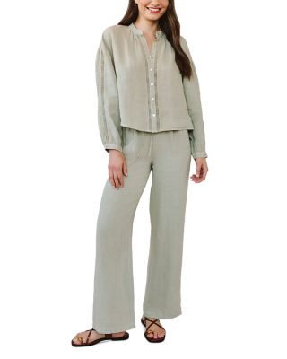 Mandarin Collar Trimmed Button Down Shirt