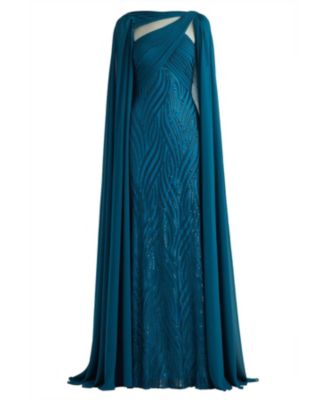  Tullett Sequin Embroidered Cape Gown