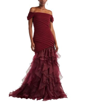  Vail Shutter-Pleated Crepe and Organza Gown