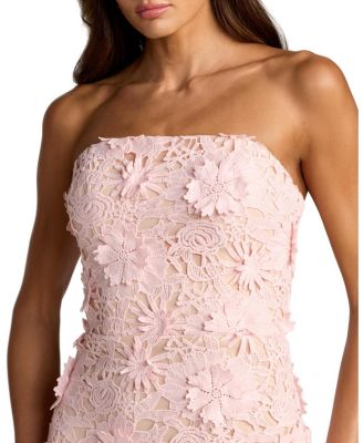  Strapless Lace Floral Detail Fitted Midi Dress